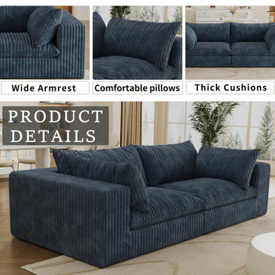 78.8" Corduroy Cloud Loveseat Couch, Lounge Sofa in a Box, Comfy Boneless Couch with Throw Pillow, Removable Cushion, 2 Seater Modular Sectional Couches for Living Room/Bedroom
