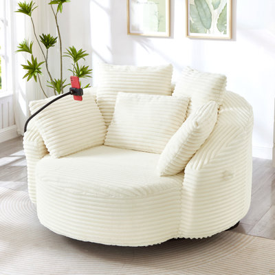 360° Swivel Chair Accent Barrel Chair Corduroy Round Sofa Chair With 5 Throw Pillows
