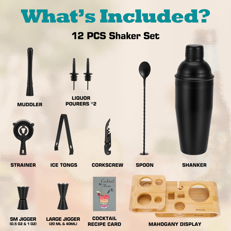 Cocktail Shaker Set - 12-Piece Complete Bartender Kit For Home Bar And Cocktail Making - Includes Cocktail Shaker, Bar Tools, And Barware Tool Sets