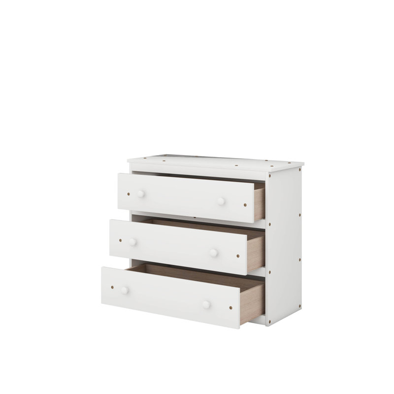 Lit mezzanine bas bas avec commode, tablettes et bureau, Blanc