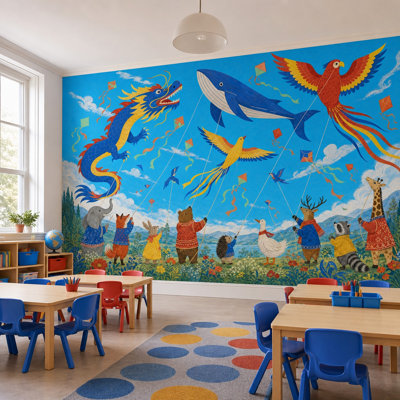 Papier peint animaux fantaisistes avec cerf-volant