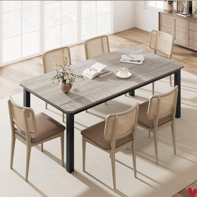 Table de salle à manger de 78 pouces pour 6 à 8 personnes, table de salle à manger industrielle avec structure en métal, grande table de salle à manger rectangulaire