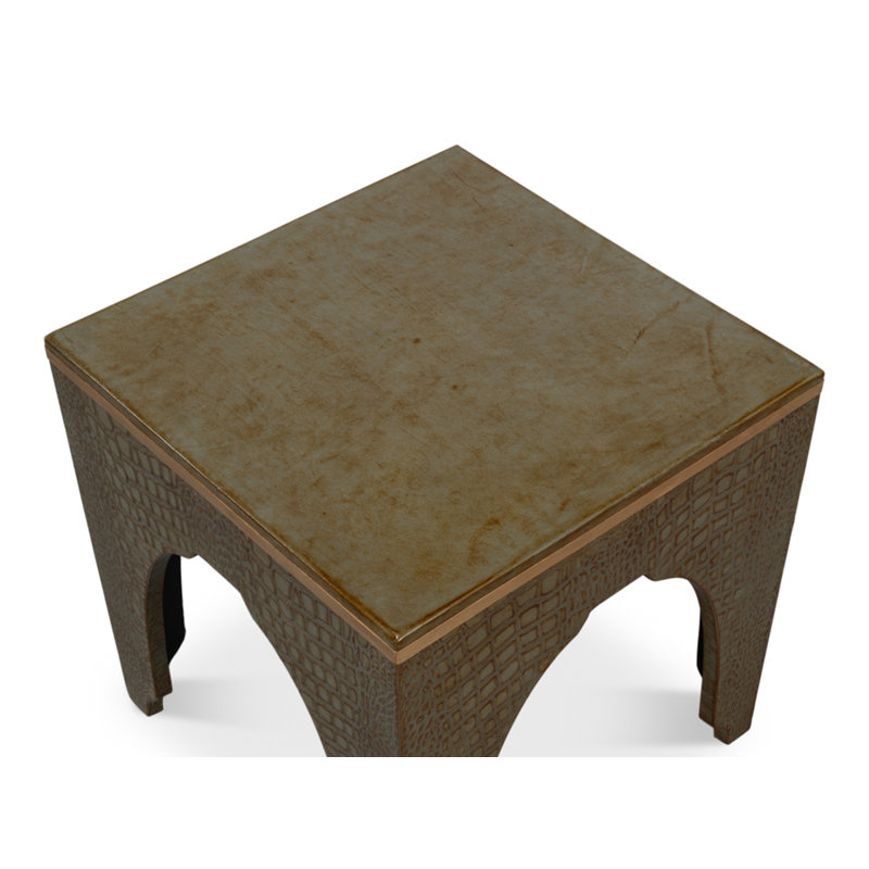 Shagreen Leather Stool, Antique Green