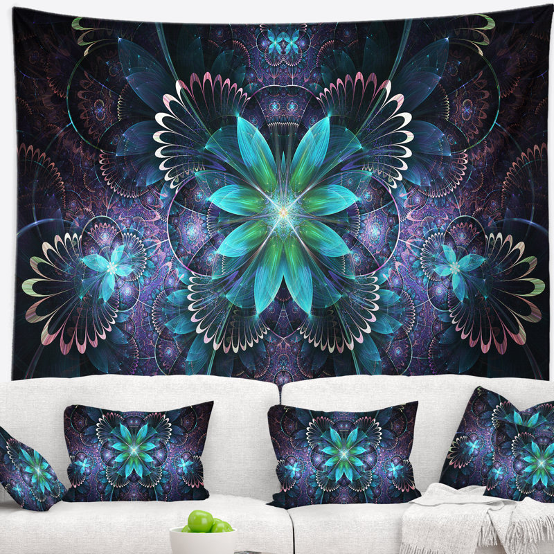 Tapisserie d'art numérique Fractal Flower Blue, H 50 po x l 60 po