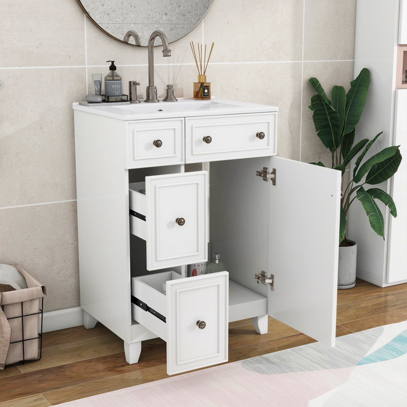 Meuble-lavabo 24 po avec comptoir en céramique, Blanc, Argent