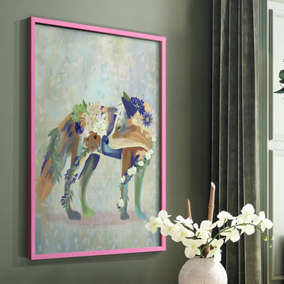 Fantastic Florals Fox, reproduction encadrée debout - bois massif