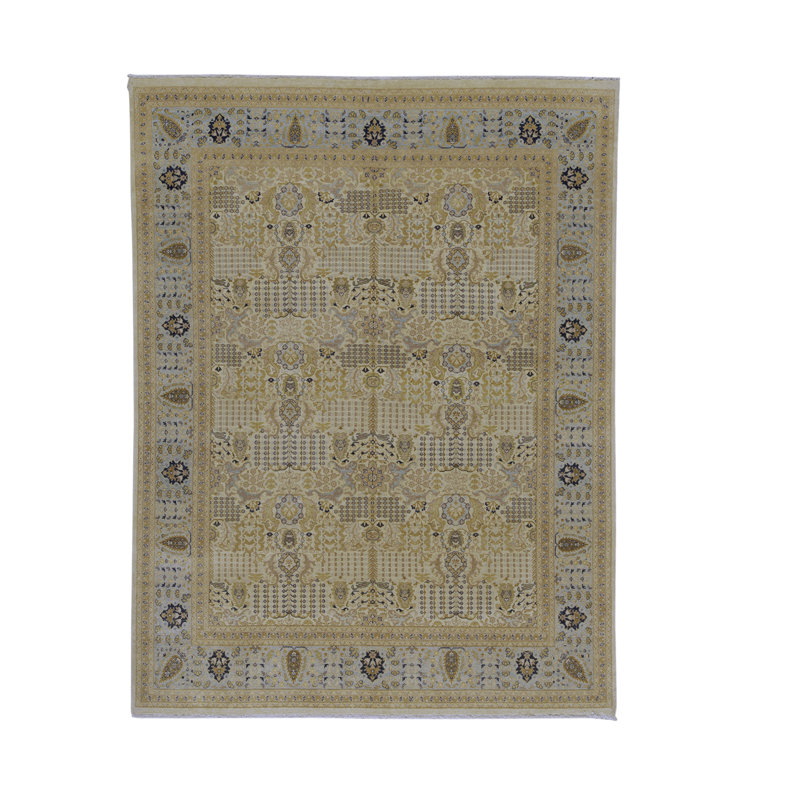 Tapis beige et bleu noué à la main de haute qualité