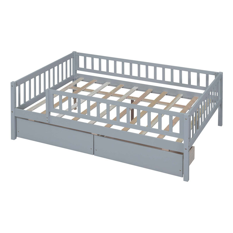 Kallel Daybed with Two Drawers and Guardrails, Gray, Twin