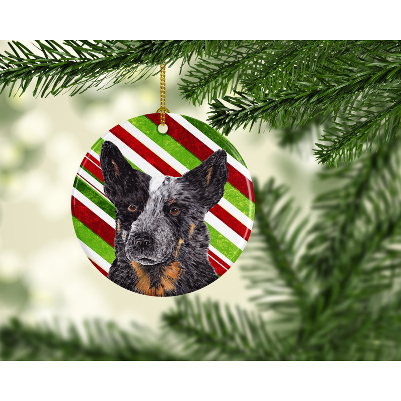 Ornement figurine suspendue en céramique de noël australian bovines dog