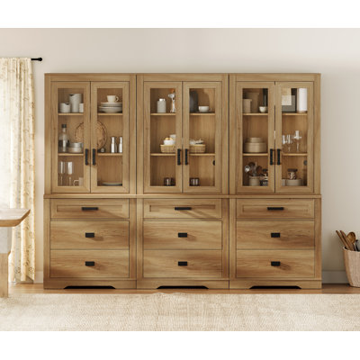 Glenford 3 Column 3 Tier Pantry Cabinet With Drawer,73.3" Tall Floor Standing Cupboard,Modern Farmhouse Display Kitchen Buffet With Adjustable Shelves For Dining Room,Living Room