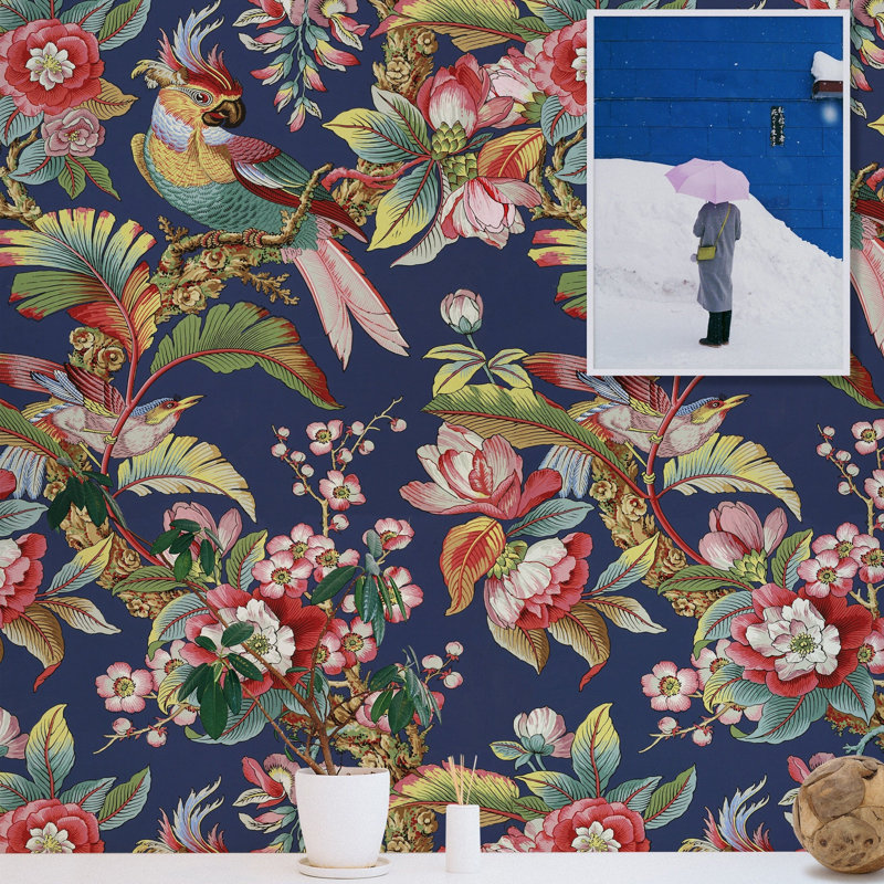 Chinese Wallpaper In Blue With Birds