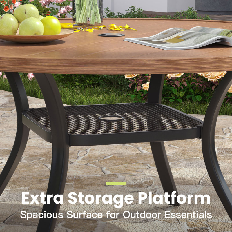 47" Round Patio Dining Tabe, Brush Wood Brown