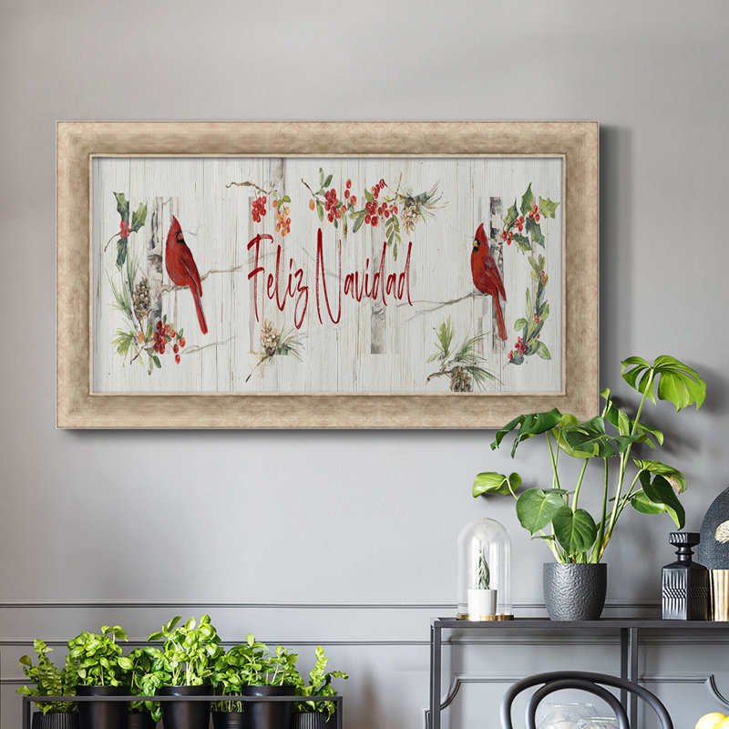 Toile encadrée Feliz Navidad - prête à être accrochée, H 25 po x l 45 po x P 1,25 po, gris