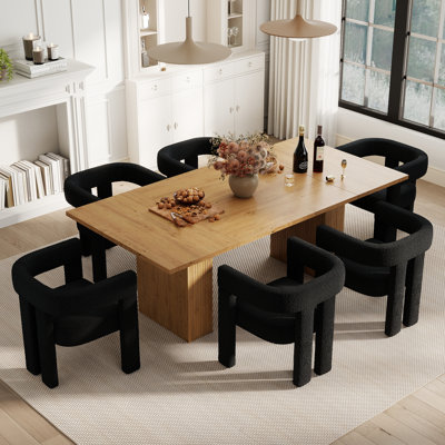 Ensemble de table de salle à manger 78 pouces Farmhouse avec base de rangement et chaises rembourrées en tissu pour 4 à 6 personnes
