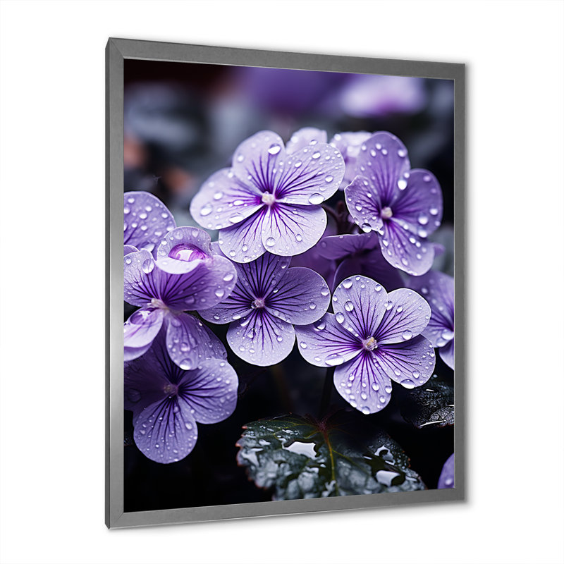 «Violets Whispering Photo I», reproduction d'art sur toile florale, Cadre simple argenté, H 20 po x l 12 po x P 1 po