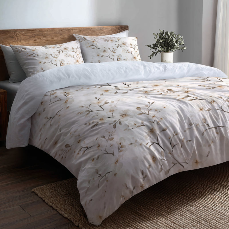 Ensemble de literie moderne 4 pièces - Ensemble d'édredon floral blanc, Queen Comforter + 3 Additional Pieces