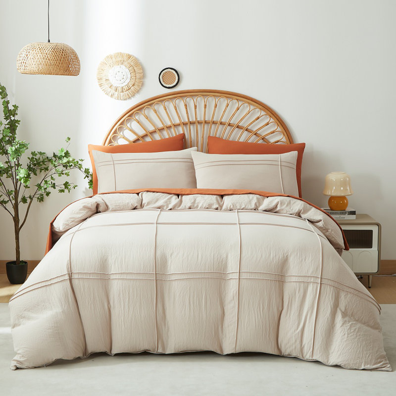 Ensemble de housse de couette en coton W-SXMDWG, Housse de couette pour très grand lit + 2 taies d, Beige