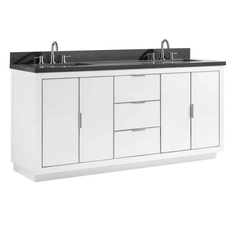 Ensemble de meuble-lavabo double 73 po Salise, Quartz gris / argent, Blanc