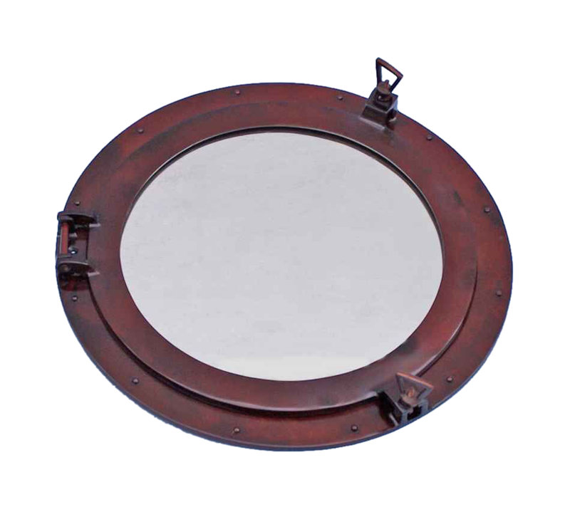 Metal Round Wall Mirror, 24" H x 24" W, Antique Copper