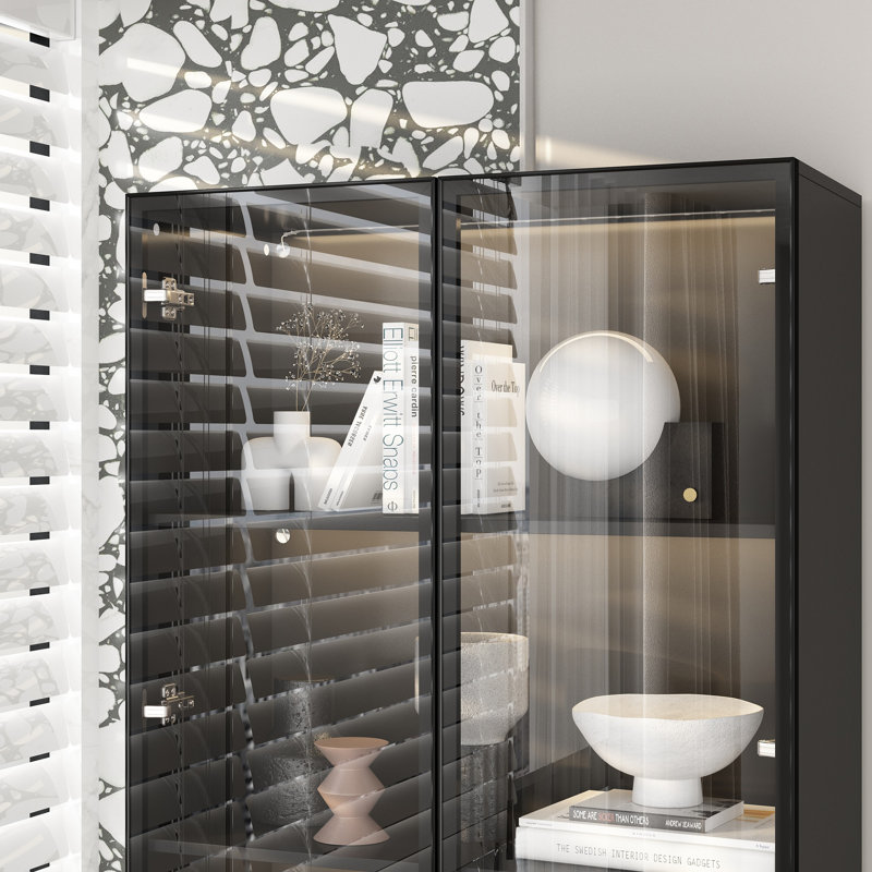 Elegant LED-Lit Bookcase With Tri-Color Lighting And Glass Display Doors