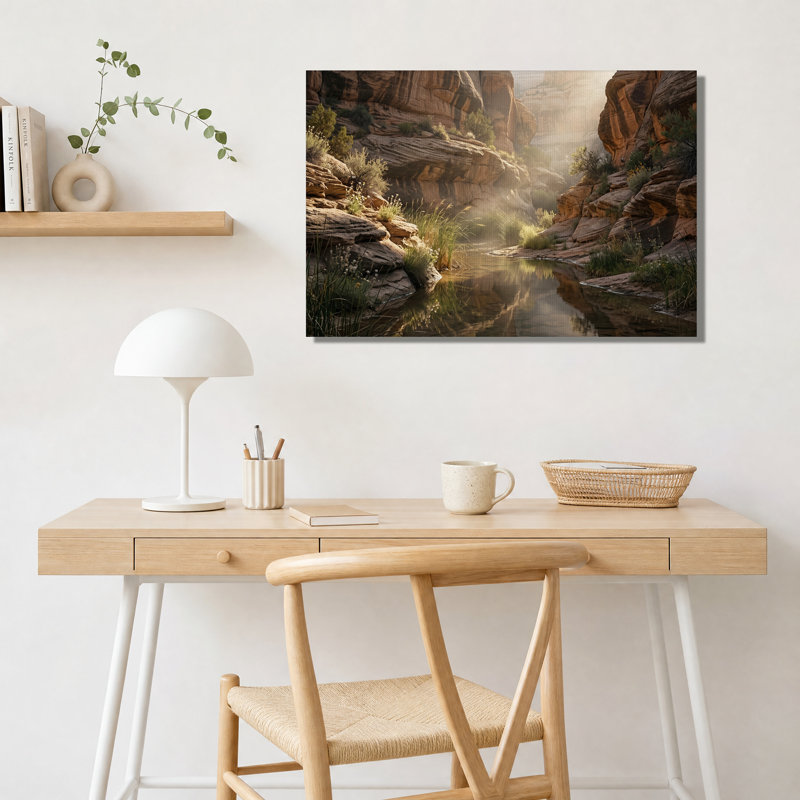Sunlit Canyon Stream Reflection Canvas Wall Art, 20"H x 30"W