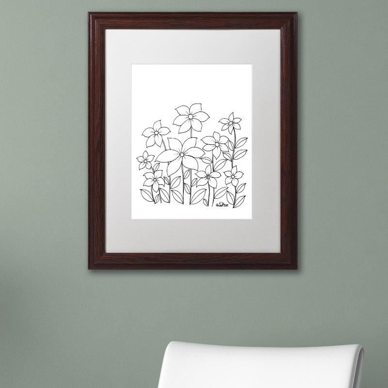 « simple fleur doodle », impression sur toile encadrée, H 14 po x l 11 po x P 0,5 po, Blanc, Toile avec cadre argenté