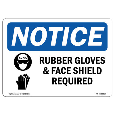 Rubber Gloves & Face Shield Required Sign