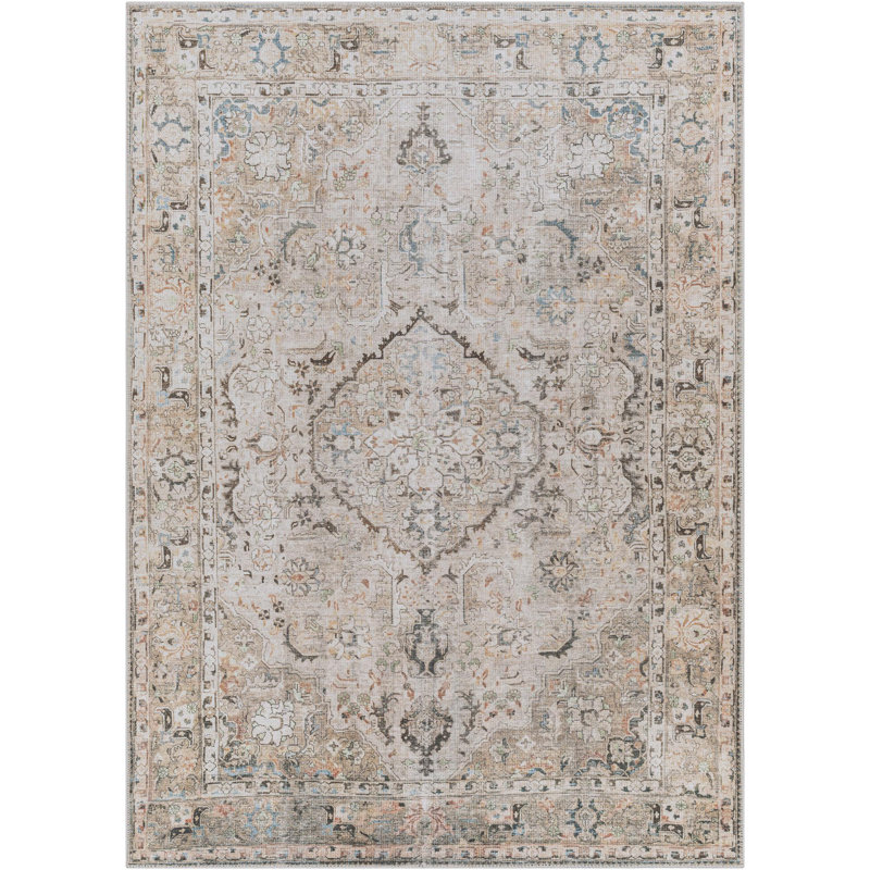 Colpitt Oriental Machine Washable Area Rug in Beige, Rectangle 8'10" x 12'