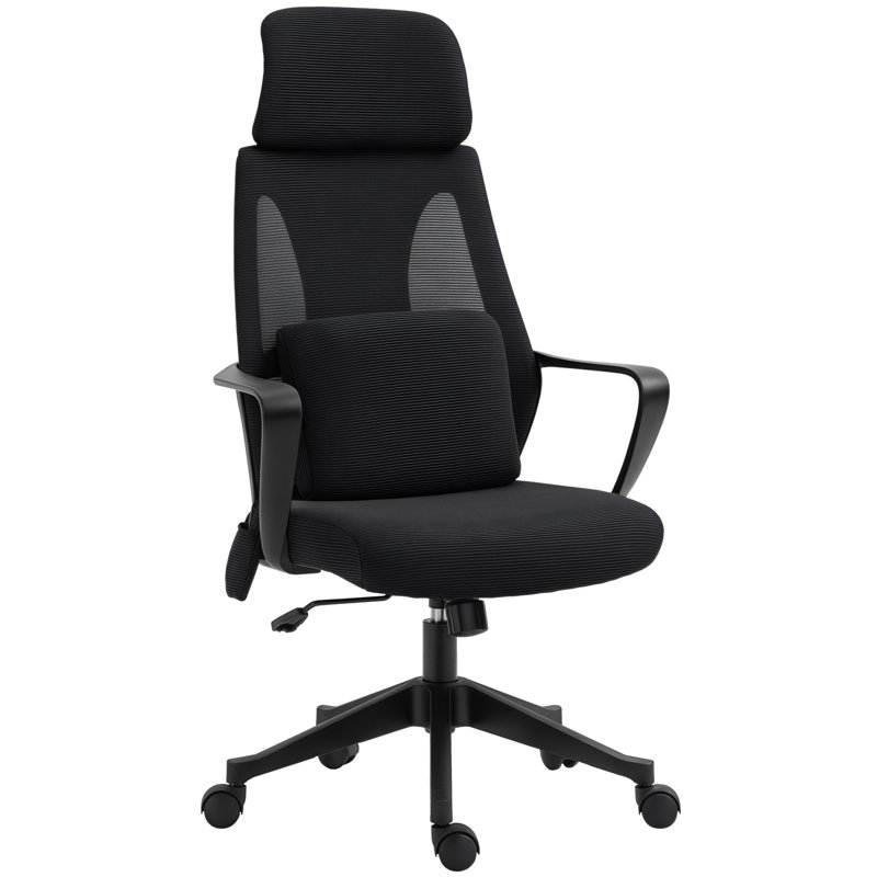 Fauteuil pivotant massant avec coussin lombaire, port USB, siège et appui-tête réglables