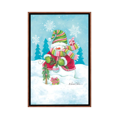 Joyeuses Fêtes, bonhomme de neige, reproduction d'art sur toile encadrée