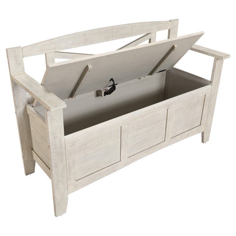 Banc de rangement en bois à couvercle relevable Chesterhill, Blanc vieilli
