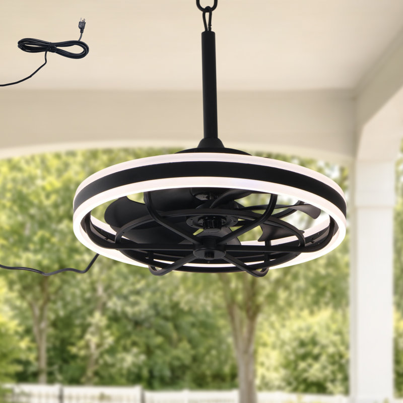 Ventilateur de plafond 20 "noir à brancher avec télécommande à DEL et contrôle APP, ventilateur imperméable à moteur à courant continu réversible à 6 vitesses pour patio