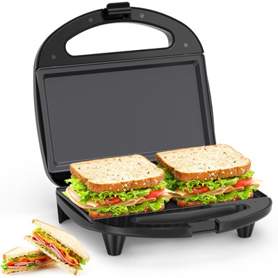 750W Sandwich Maker, 2‑Slice Non‑Stick Flat Plates, Cool‑Touch Handle