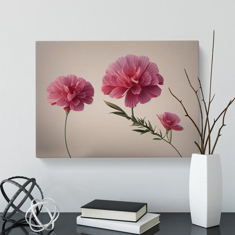 Positive Carnation Flowers - Wrapped Canvas, 35cm H x 50cm W x 3cm D