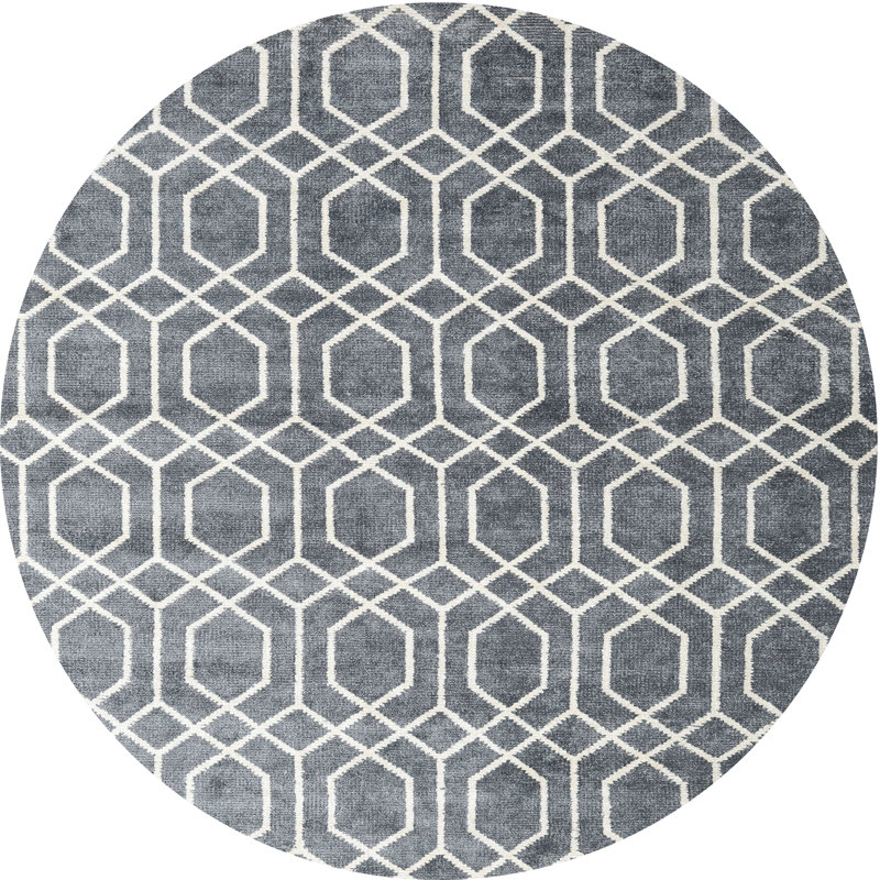 Tapis gris/zone blanche contemporaine, Rond 3 pi