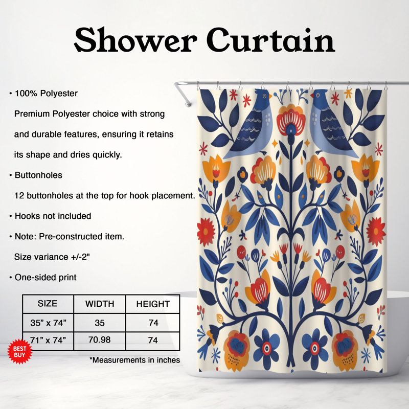 Rideau de douche Rustic Bloom, H 74 po x l 71 po
