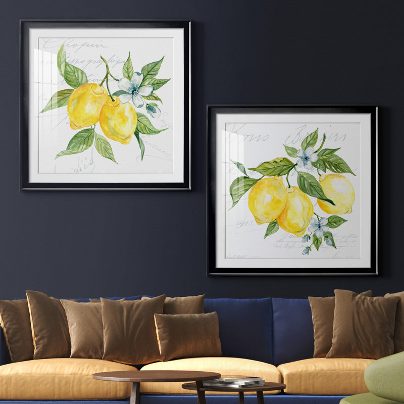 Lemon Squeeze I - ensemble de 2 reproductions d'art, H 30,5 po x l 61 po x P 1,5 po, Papier encadré noir, Blanc