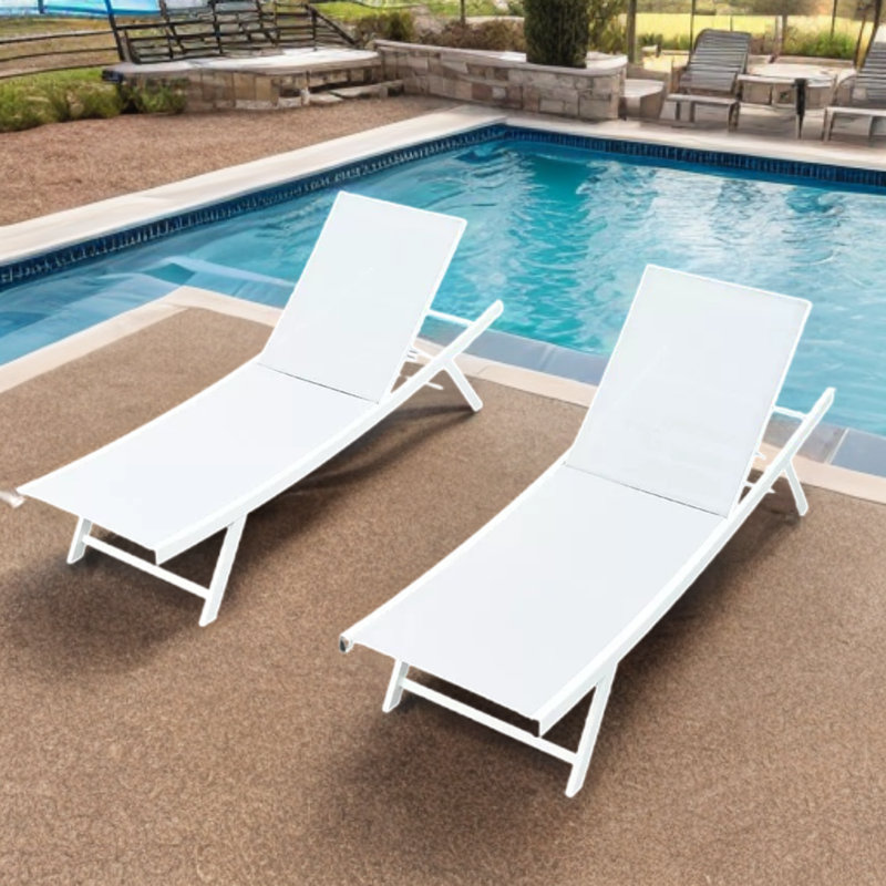 Outdoor Lounger Adjustable Backrest Mesh Fabric Outdoor Chaise Lounge