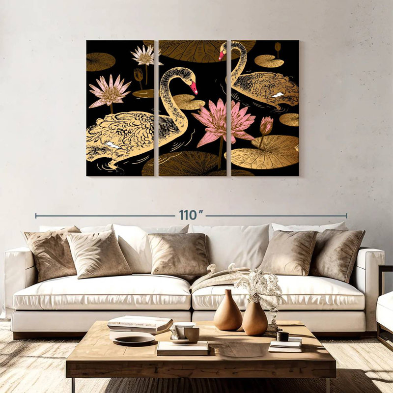 Brampt Swans Amid Water Lilies, 48" H x 74" W