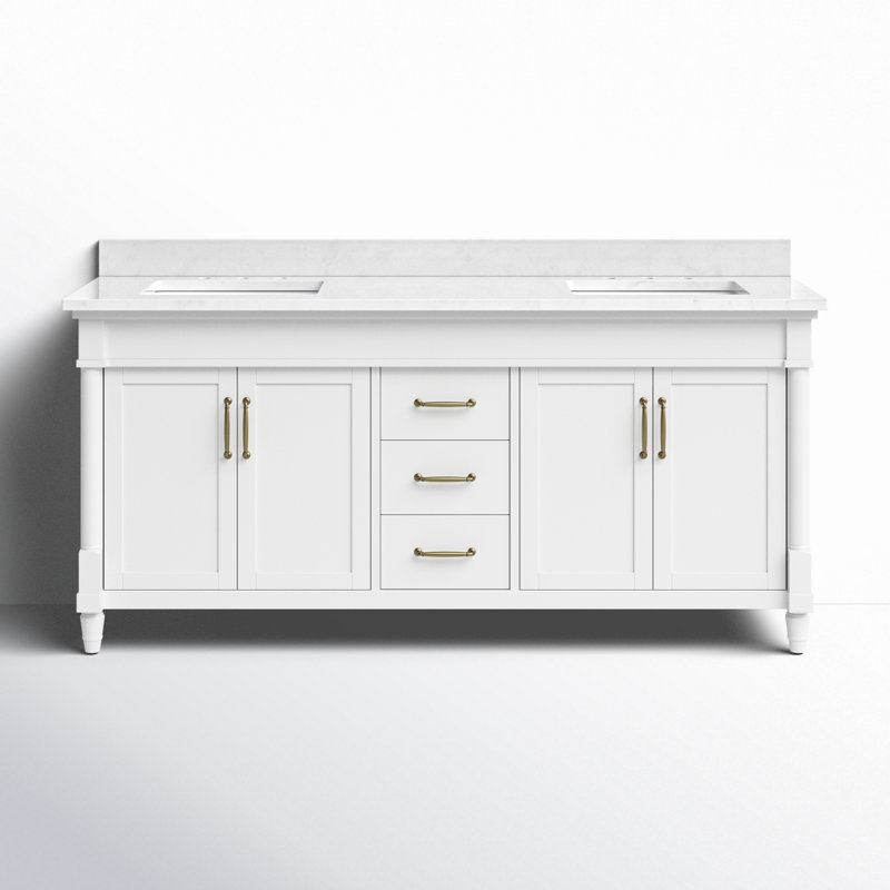 Salisbury 72" Pure White Double Sink Bathroom Vanity with Brass Hardware