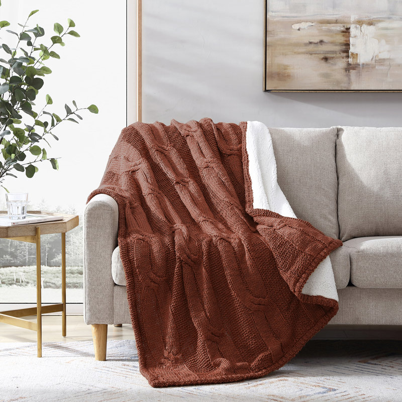 Nutmeg Cable Knit & Sherpa Reversible Cozy Throw, 50" x 60"