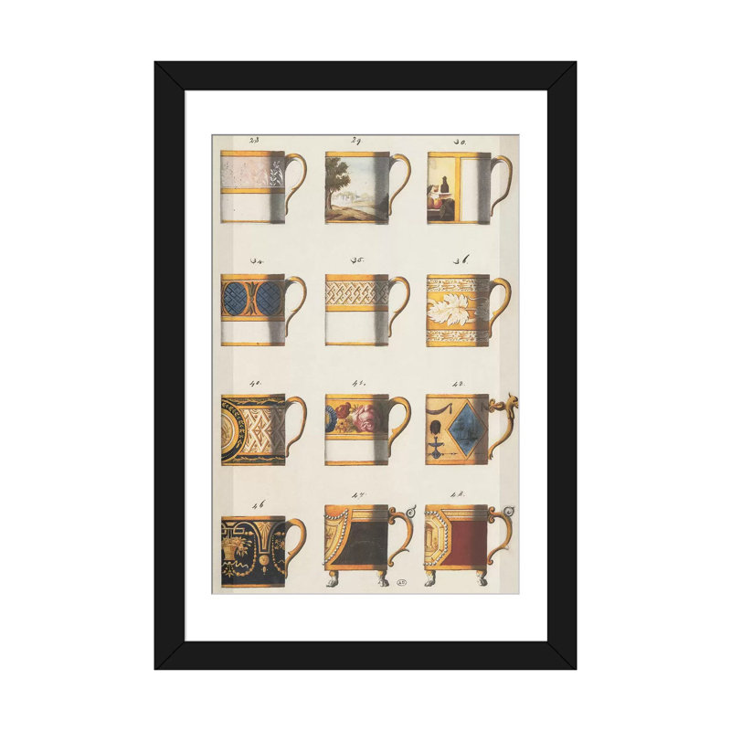 « tasses ii », impression sur toile, H 32 po x l 24 po x P 1 po, Papier d'art encadré noir, Blanc