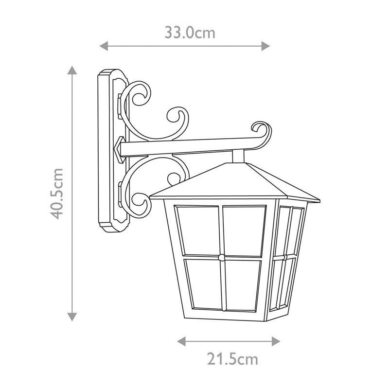 Kaia Black Outdoor Wall Lantern, 40.5 cm H x 21.5 cm W x 33 cm D