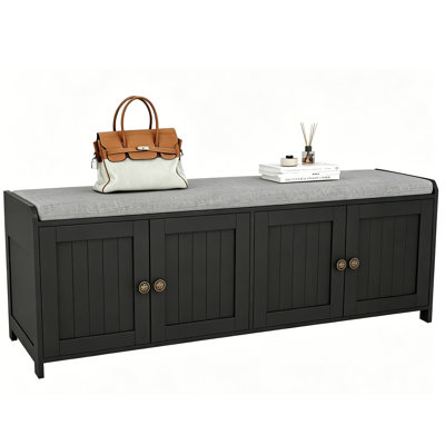 Shoe Storage Bench With Cushion, Entryway Shoe Cabinet Bench With 4 Doors