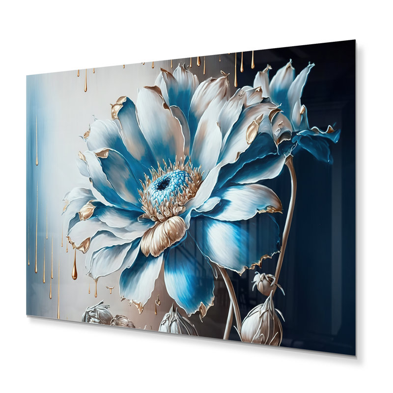 Décoration murale en métal «Ice Blue Daisy I», H 24 po x l 32 po