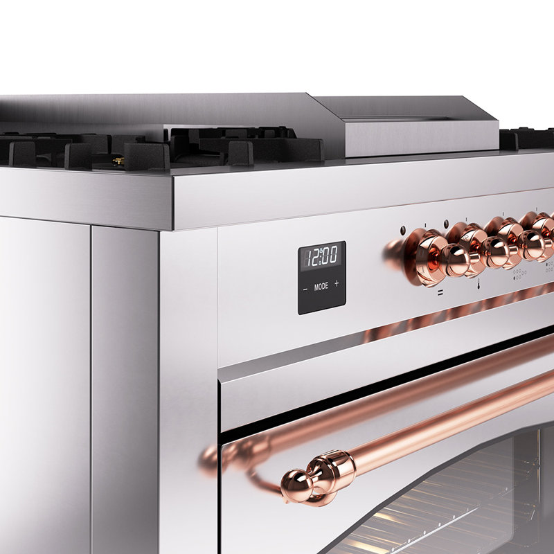 ILVE Nostalgie II 60 Dual Fuel Range, 5 Burners, Griddle, Frenchtop , Stainless Steel/Copper, Liquid Propane