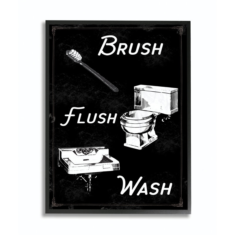 « brossage chasse et blanc de salle de bain noir et blanc », impression, H 11 po x l 14 po, Giclée encadrée noir minuit