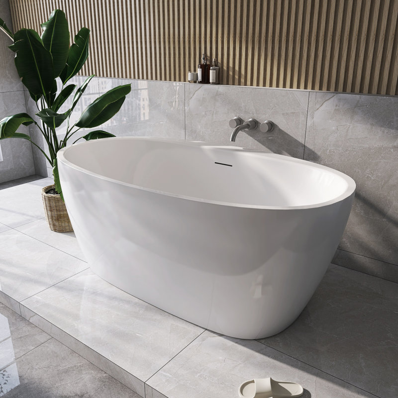 ADECAB 59'' x 31.5'' Acrylic Freestanding Flatbottom Double Ended Soaking Bathtub Gloss White