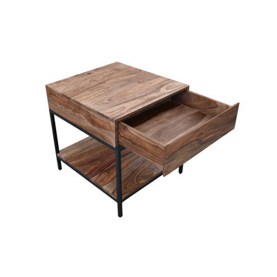 Deejay Solid Wood and Metal One Drawer End Table