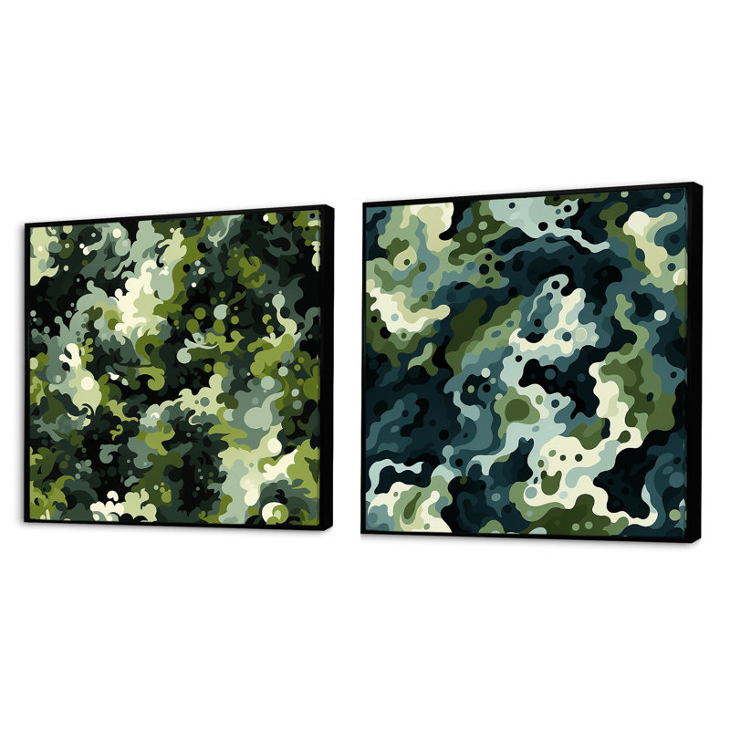 Corienne - Ensemble de 2 collages carrés abstraits, Cadre flottant noir, H 30 po x l 61 po